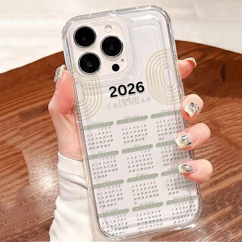 2026 Calendar Pattern Air Cushion Transparent Phone Case For iPhone 17 16 15 14 11 Pro Max Plus 13 12 16E 17 Air Bumper Cover