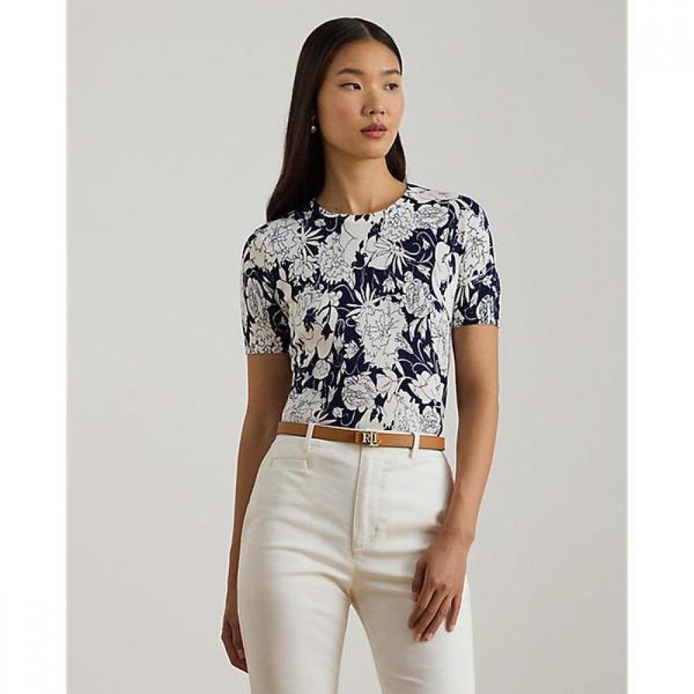 Женский хлопковый джемпер с коротким рукавом и цветочным принтом Lauren Ralph Lauren XS