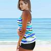 Women's Shoulder Strap Swimsuit Same Tone Stripes Print Bikini Tankini Swimsuit