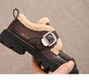 2025 Girls' Fleece-Lined Leather Loafers with Buckle, Thick-Soled Mary Janes, Brown