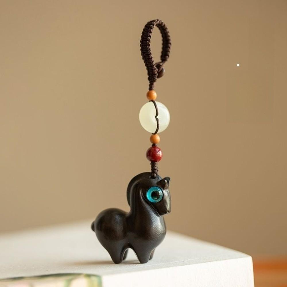 Zodiac Horse Key Chain Sandalwood Wood Phone Chain Creative Bag Pendant  New Year