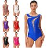 Collant de Ginástica Feminino Sem Mangas com Recorte nas Costas Patchwork de Malha Strass Body de Dança Ballet