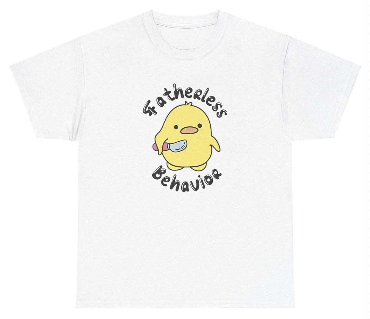 Fatherless Behavior T Shirt Funny Duck Lover Knife Y2K Dank Meme Gen Z Silly Tee XL