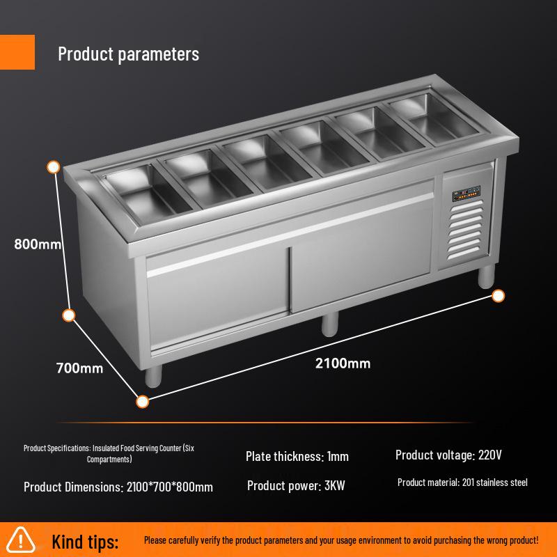 Keleheng Insulated Food Cart: Heated Display Stand with Six Grids, Thickened Non-Magnetic Stainless Steel for Buffets & Canteens