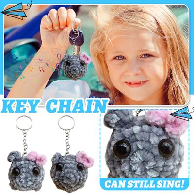 Sad Hamster Keychain With Violin Sound, Hand Knitted Sad Hamster Cuddly Toy
