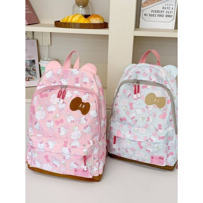 Süßer Hello Kitty Cartoon Rucksack für die Schule Mit Nylon-Aufbewahrung und Herz-Details Für Teenager und Mädchen