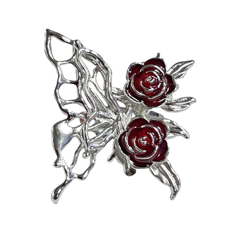 Niche Design Enamel Dripping Rose Open Ring Liquid Butterfly Sweet Cool Hollow Personalized Ring