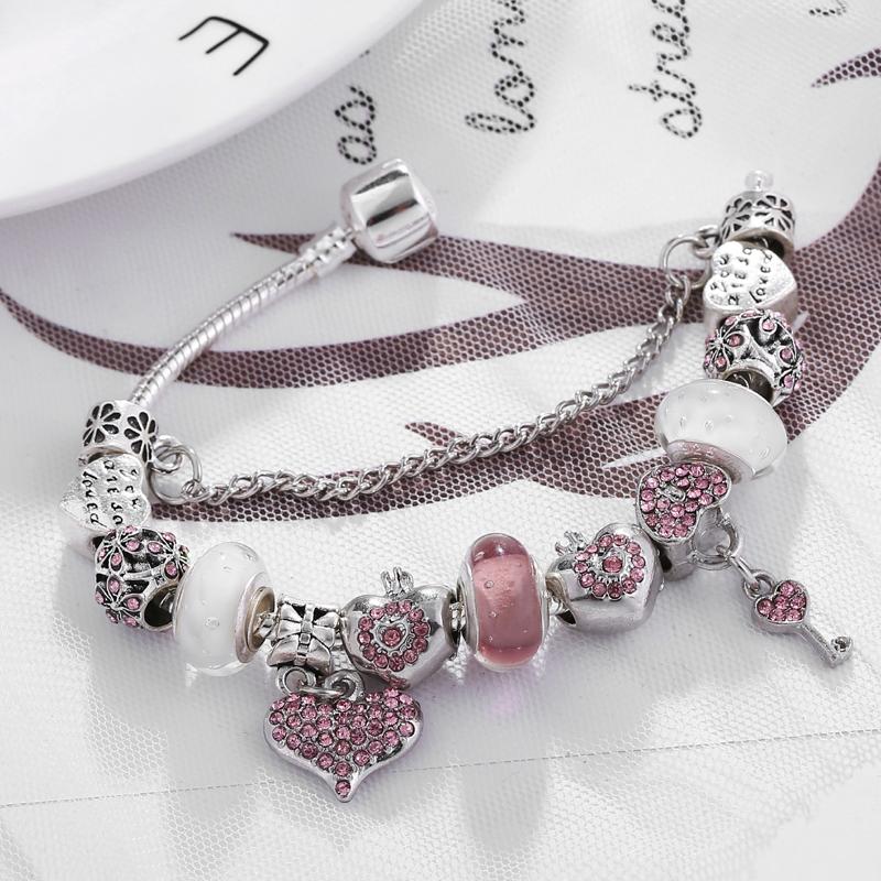 Avrupa Orijinal Kristal Charm Bilezik Çocuklar Kadınlar için Gümüş Kaplama Yılan Zincir Marka Bilezik Otantik Mücevher