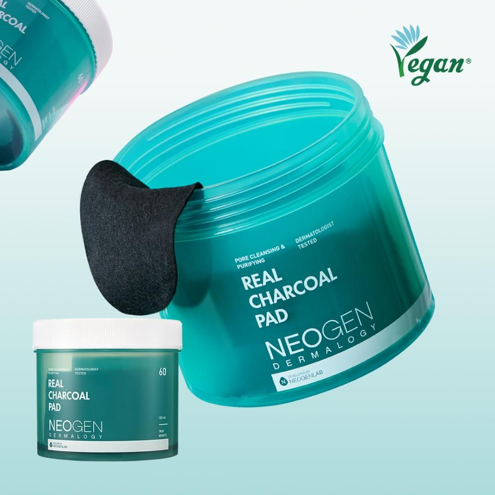 NEOGEN [pore Cleaning Sebum   Exfoliation   Blackhead Remover] Neogen Real Charcoal Toner Pad 60 Sheets
