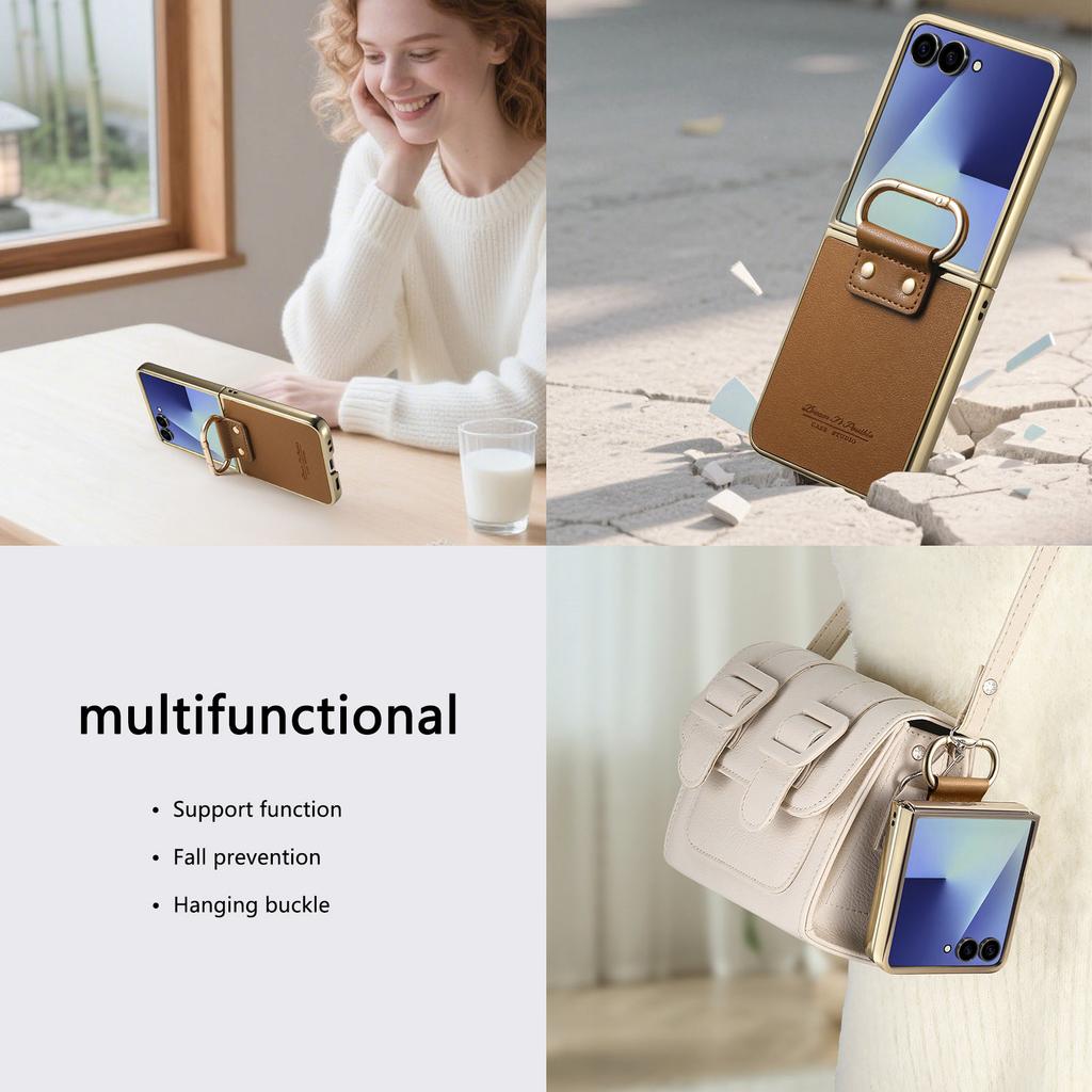Draagbare Mode Ringhouder PU Leer Hoesje voor Samsung Galaxy Z Flip7 5G Flip 7 FE Flip5 Flip6 Flip4 Flip 6 5 4 Cover Funda