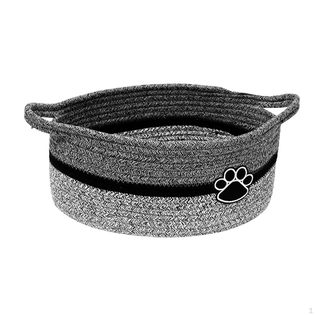 Rope Woven Basket Cat Dog Toy Bin Rectangle with Handles Soft Gift Empty for Toys Kitchen