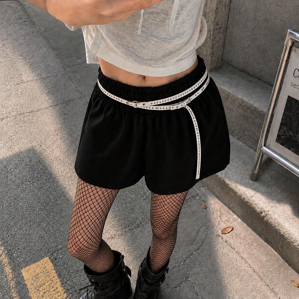 American Sweet Cool Spicy Punk Metal Buckle Long Double layer Rivet Thin Edition Waist Belt