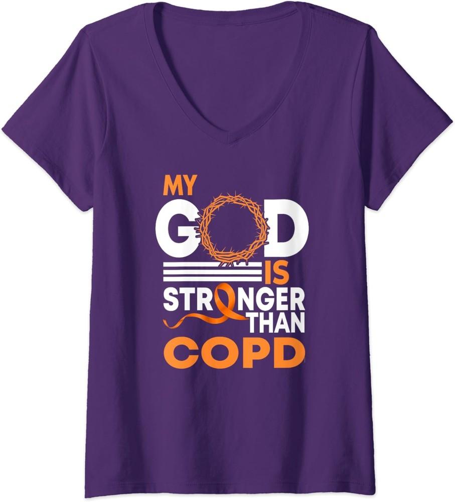 My God Is Stronger Than COPD Awareness Ribbon Ladies  V-Neck Tshirt Unisex T-Shirt L