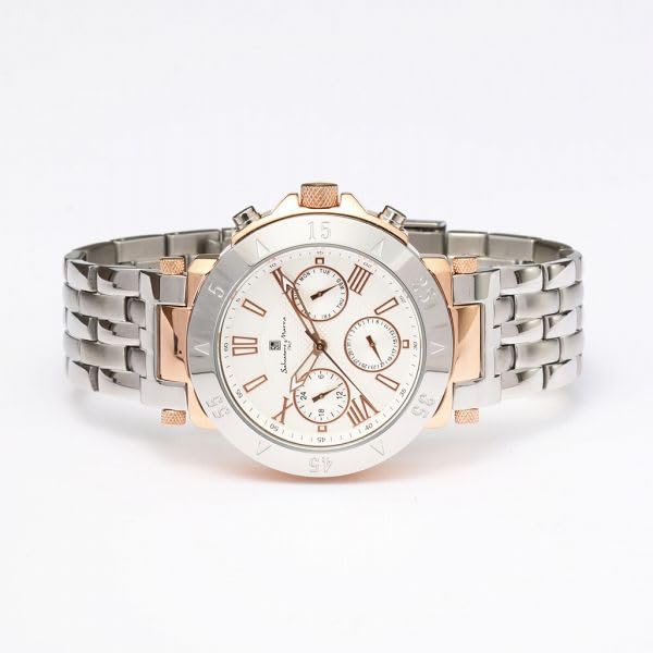 Authentic Salvatore Marra 10 ATM Water Date and Day Metal PGWH Wristwatch, SM22108-PGWH, Resistance, Display, Strap,