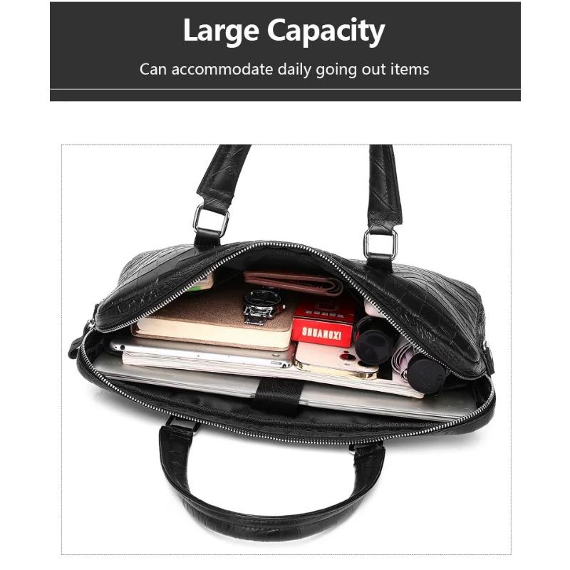 Cowhide thin crocodile patterned men's briefcase can accommodate a 16 inch computer