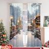 Flat Printing Christmas Scene Curtain Winter Wonderland Polyester Without Electricity Festive Wall Decor Set Of 2 Made Washable