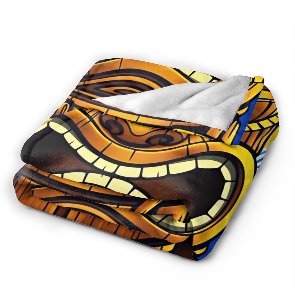 Vintage Sunset Beach Tiki Totem Statue Art Flannel Blanket Spring Warm Throw Blanket for Kids Home Decor Pattern Sofa Bed Cover