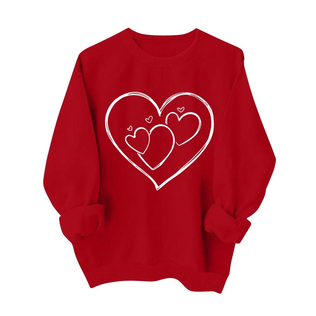 Women's Fashionable Casual Long-Sleeved Valentine's Day Heart Print Pullover Sweatshirt