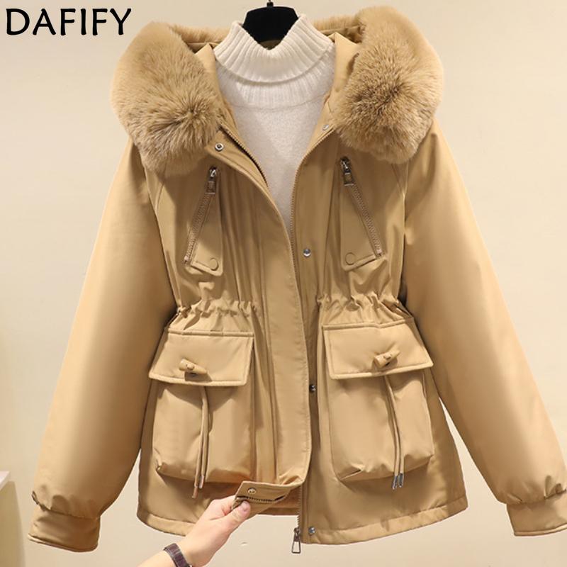 DAFIFY Damemote Uformelt Høst Vinter Ensfarget Print Langermede jakker og kåper dunfrakker