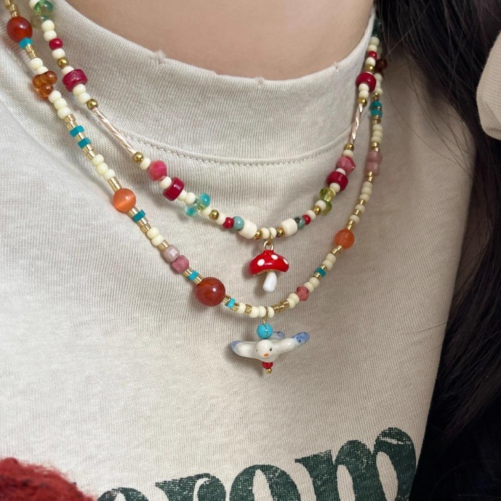 Ethnic Style Colorful Stone Choker Necklace Neck Jewelry Pearl Clavicle Chain  Friends