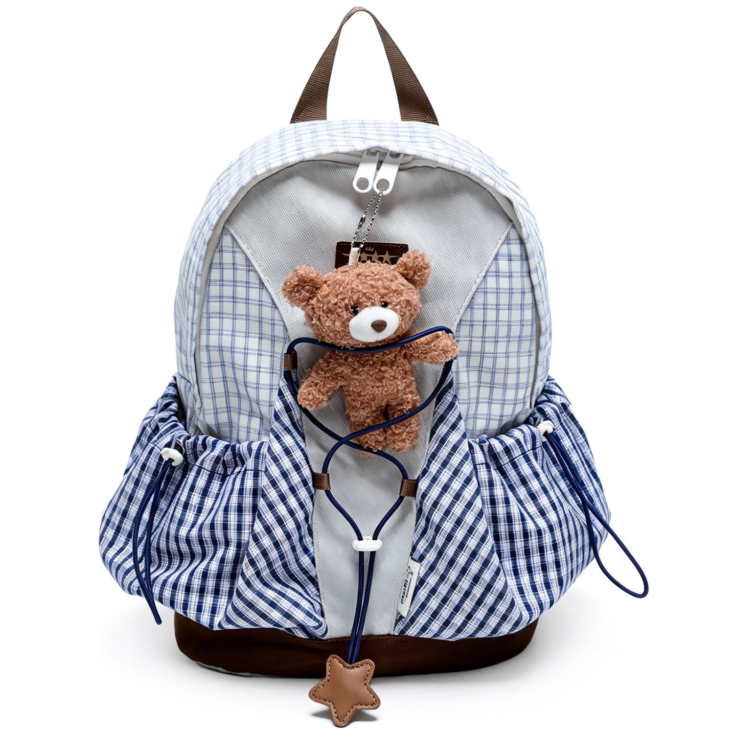 Двухлямочная сумка, Маленький клетчатый школьный рюкзак, Легкий дорожный рюкзак для студента колледжа синий/серый