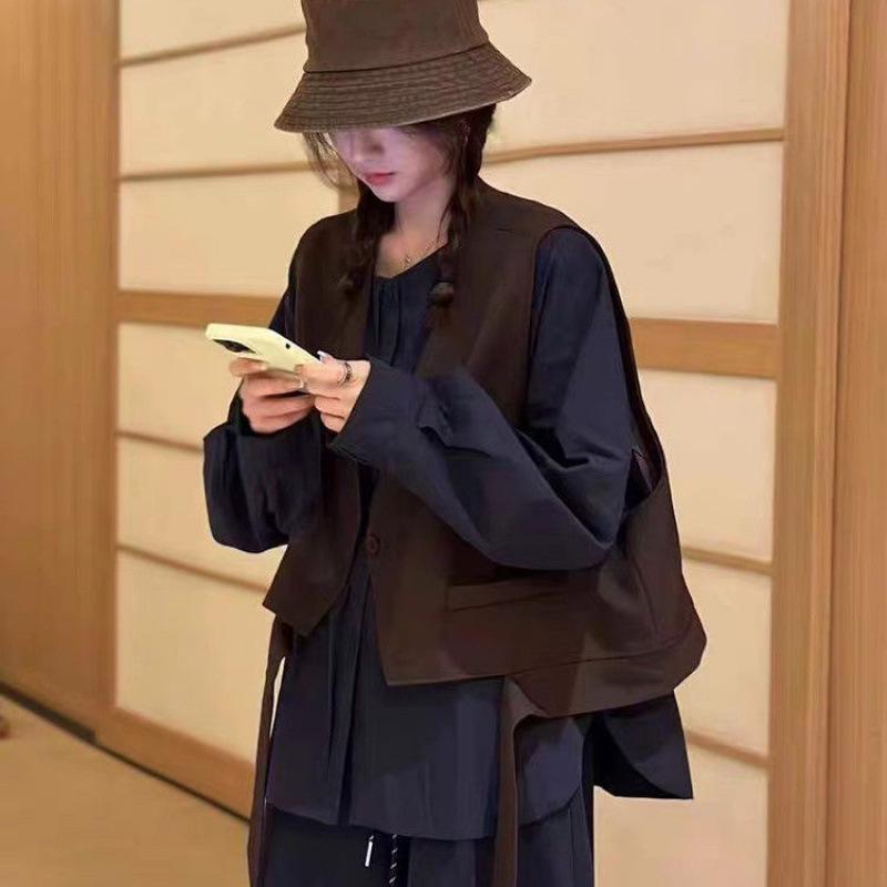 

Korean Irregular Vest & Shirt Set - Women s Loose Slimming Petite 2025 Coffee Vest Only