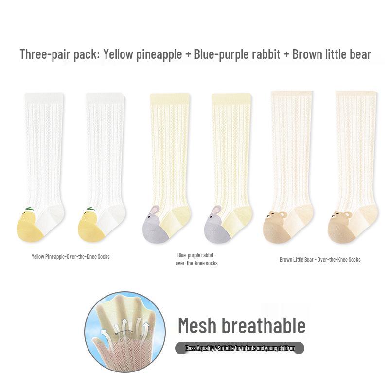 Unisex Baby Breathable Cotton Mesh Over-the-Knee Socks for Spring/Summer/Autumn, Anti-Mosquito, Thin Style.
