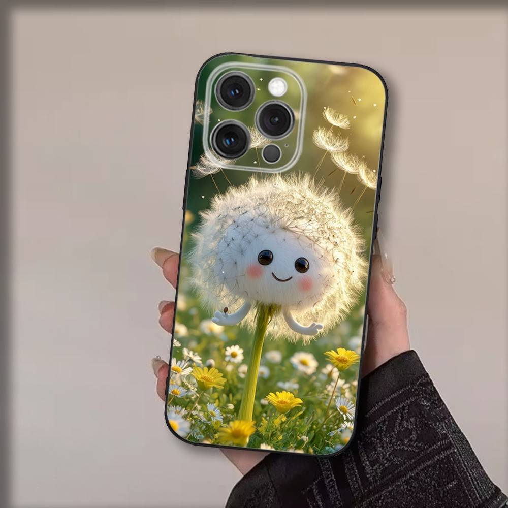 Art Dandelion Flowers Phone Case For iPhone 17,16,15,14,13,12,11,Pro,Max,Plus,Air,X,XS,XR,SE,8,7,Mini,Soft Black Funda