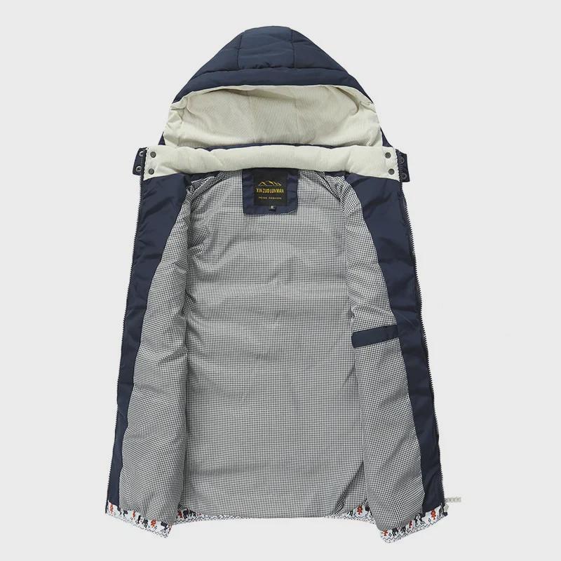 Pánská jednobarevná prošívaná vesta s kapucí z bavlny a prachového peří, módní kardiganová vesta