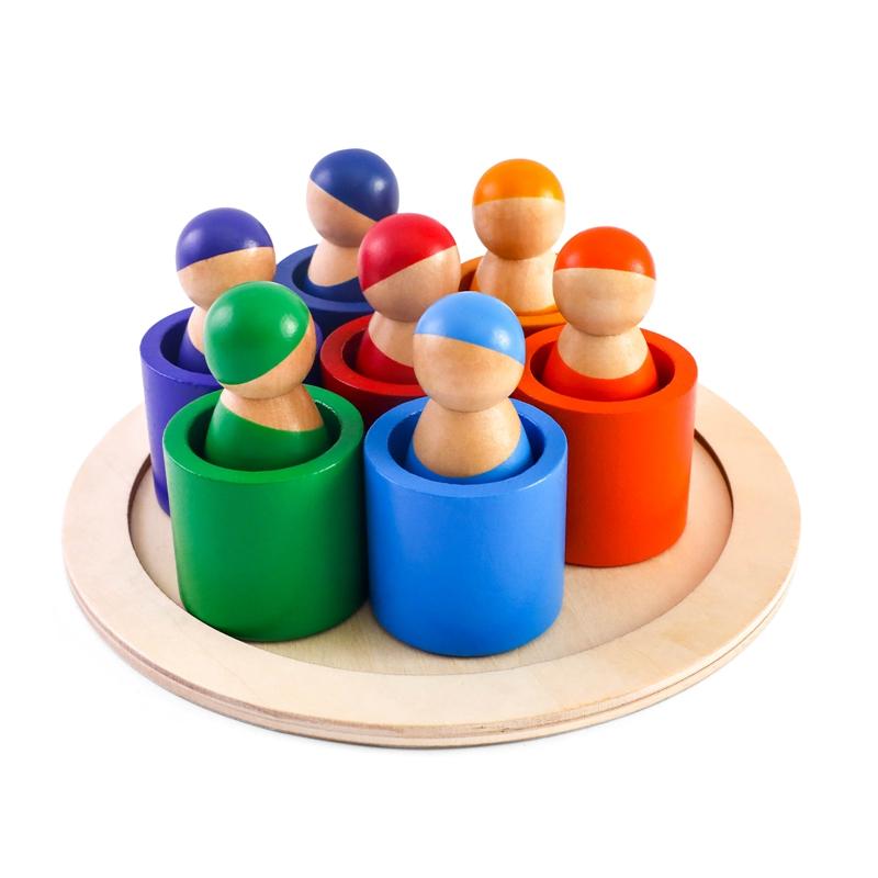

Монтессори Радужная кукла Деревянная игрушка Натуральное дерево Детская развивающая игрушка Головоломка Игра Радужный строительный блок Детская игрушка 6.5*3cm