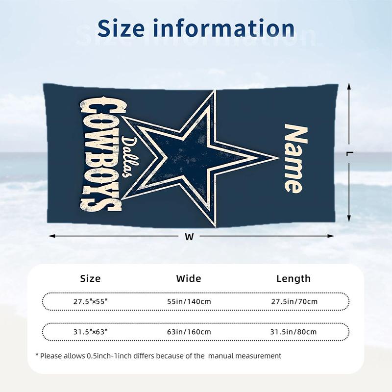 Dallas Cowboys Custom Name Printed Beach Towel Personalized Soft Towel For Swimming Beach Travel