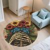 Sunflower and Skull,Round Area Rug,Carpet Rug for Living Room Bedroom Sofa Playroom Decor,Non-slip Floor Mat