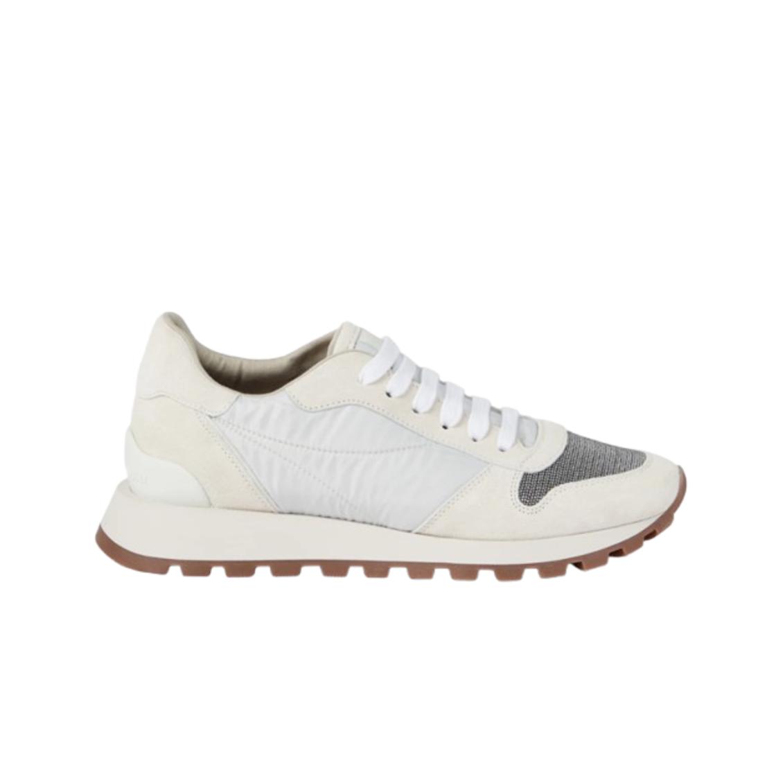 

(в) Кроссовки Brunello Cucinelli из замши и технической ткани с драгоценным носком белые EU 41W