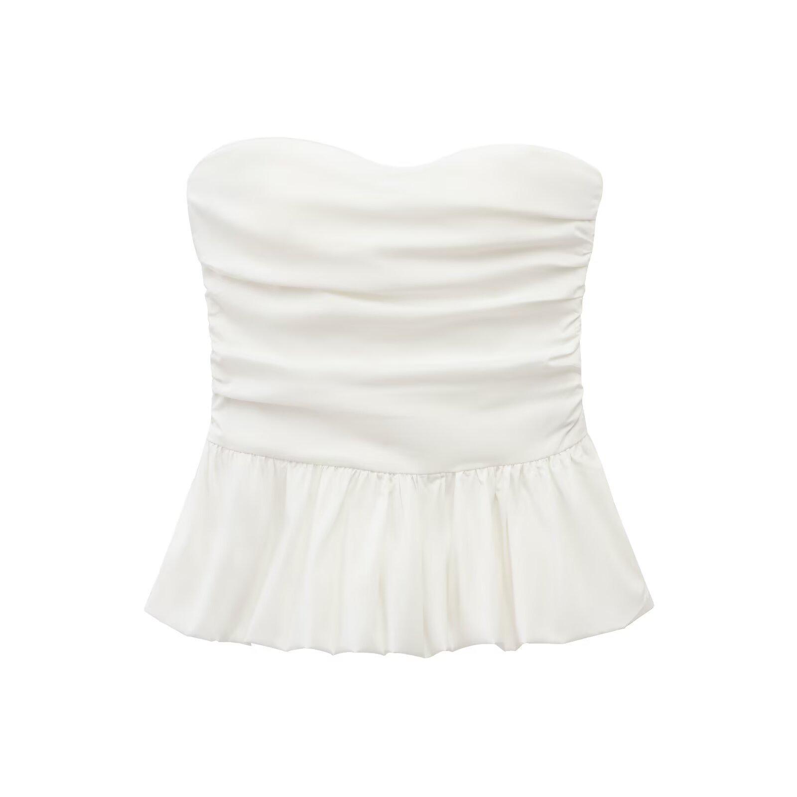 

Топ-поплин без бретелей с плиссировкой и волнистым краем в европейском и американском стиле для 2025 года Medium