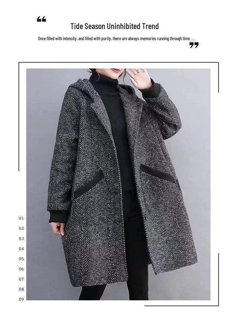 Plus Size Women's Winter Korean Style Cocoon Coat – Hooded, Mid-Length, Fleece-Lined, Thickened Outerwear