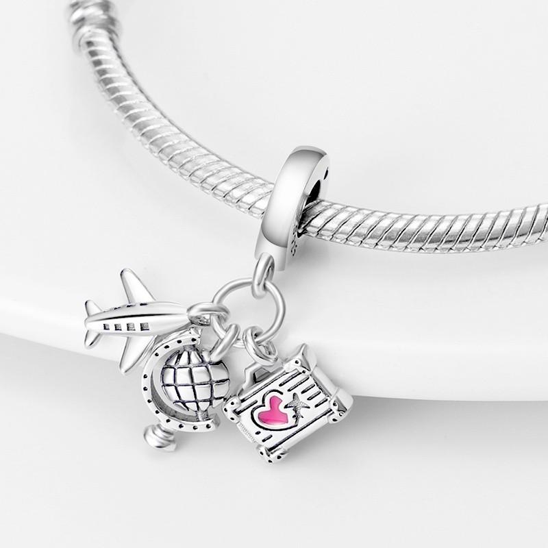 Charms Bead Copper Earth Airplane Luggage Dangle Fit Bangle Bracelet Necklace Diy Jewelry