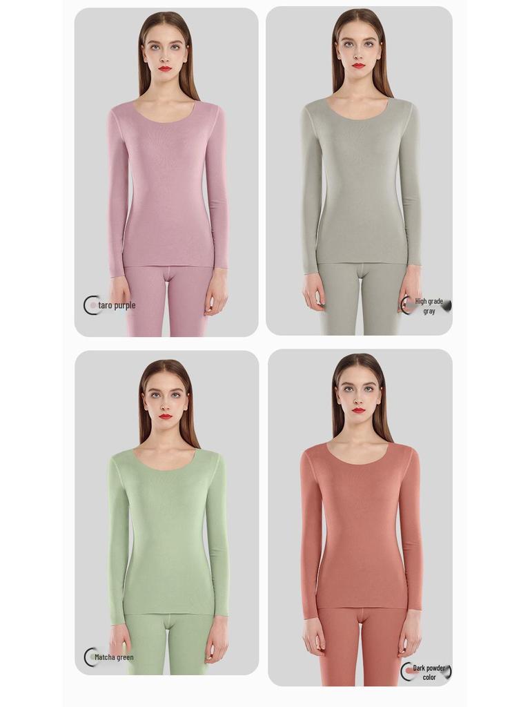 Velvet Women's Seamless Thermal Fleece-Lined Underwear Set for Autumn Winter