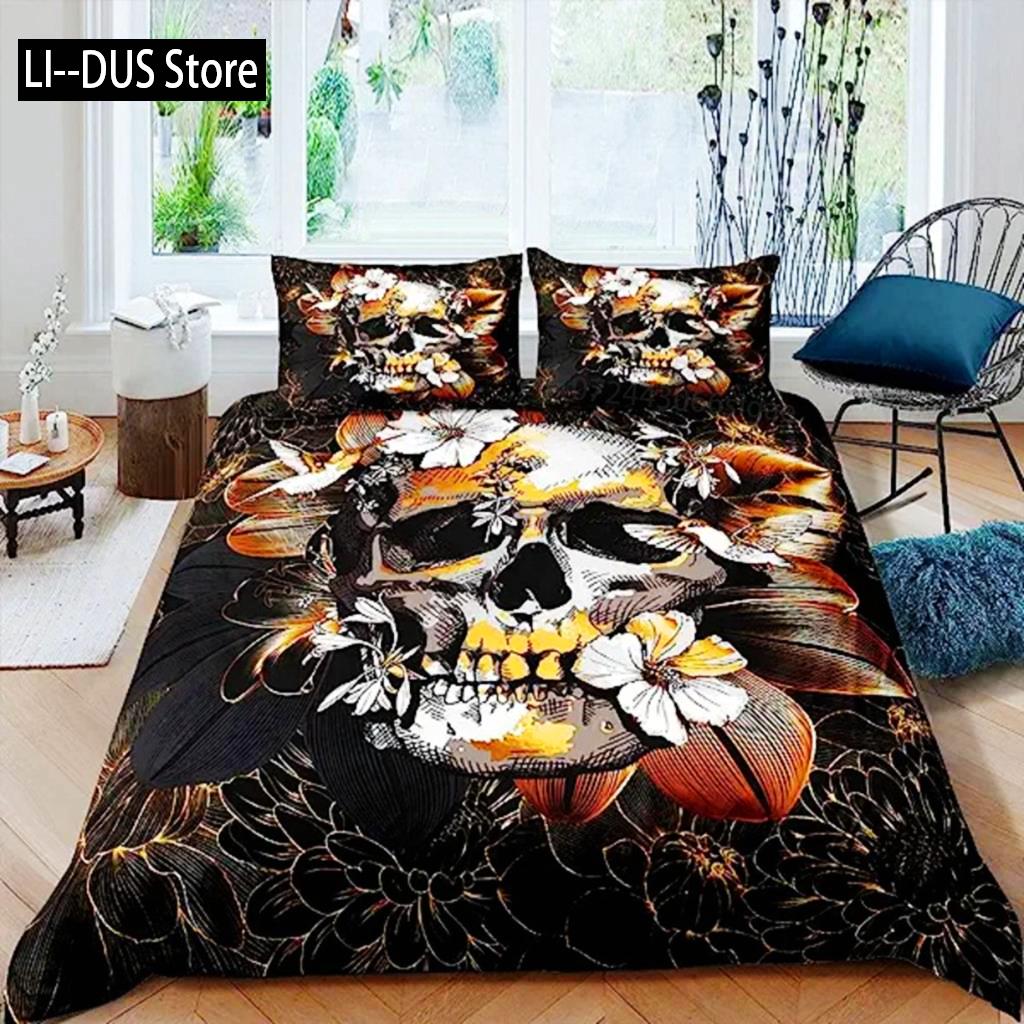 Sugar Skull Duvet Cover Teen Girl Bedding Set Sugar Skull Decor Bedding Skull Skeleton Roses Floral Print Duvet Cover Decorative