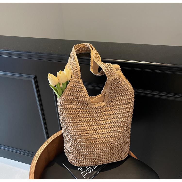 

Соломенная сумка женская 2025 новая летняя универсальная повседневная сумка через плечо плетеная сумка большая вместимость пляжная сумка хаки