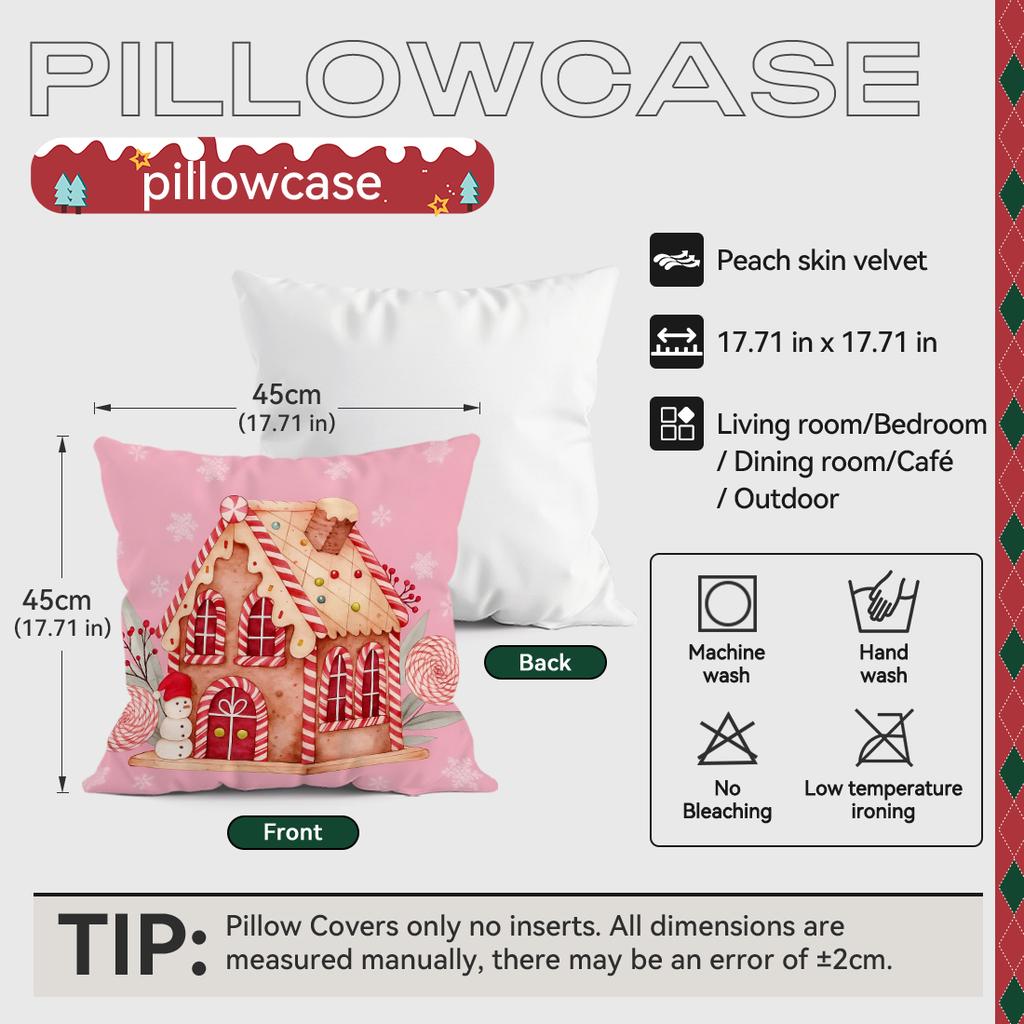 Pink Christmas Gingerbread Man Pillowcase Bedroom Sofa Cushion Cover 100% Polyester Living Room Cushion Pillowcase Home Decor