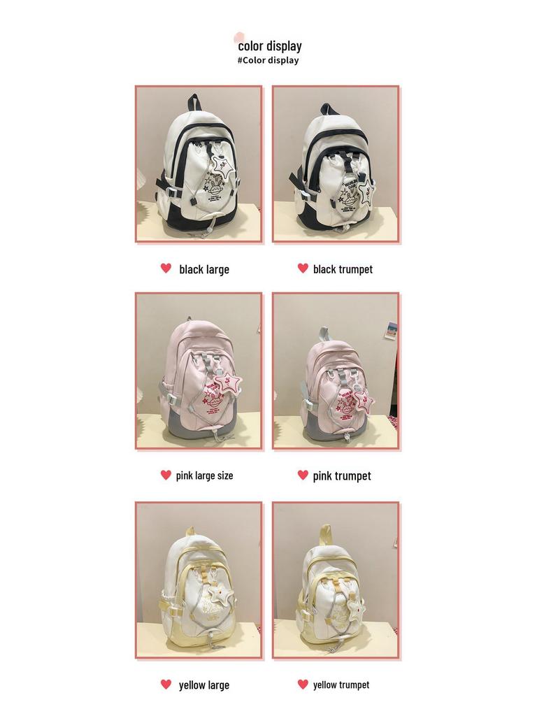 2025 Stylish Color Block Backpack for Junior High Girls - Large Capacity, Korean Academy Style