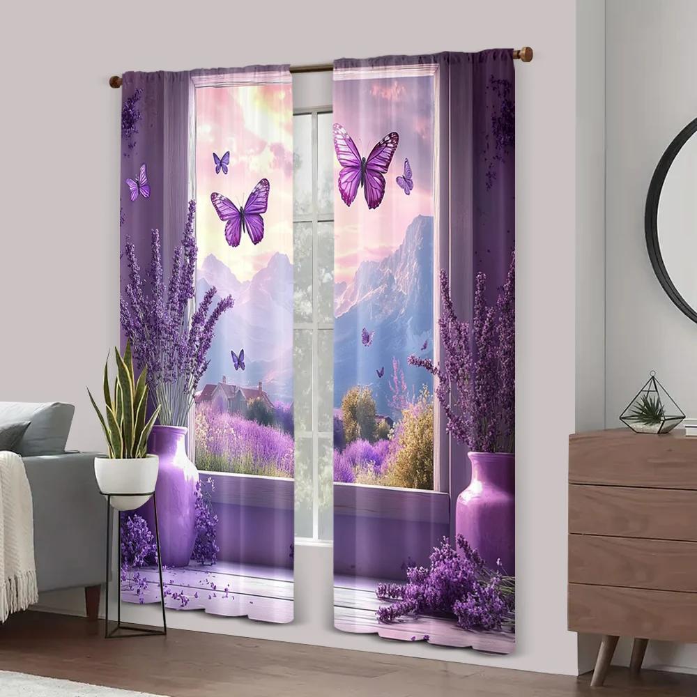 Drapes Lavender Scene Windowing Fabric Without Electricity Holiday Decorations Suitable Bedroom Curtain Polyester Machine Washable Perfect For Decor