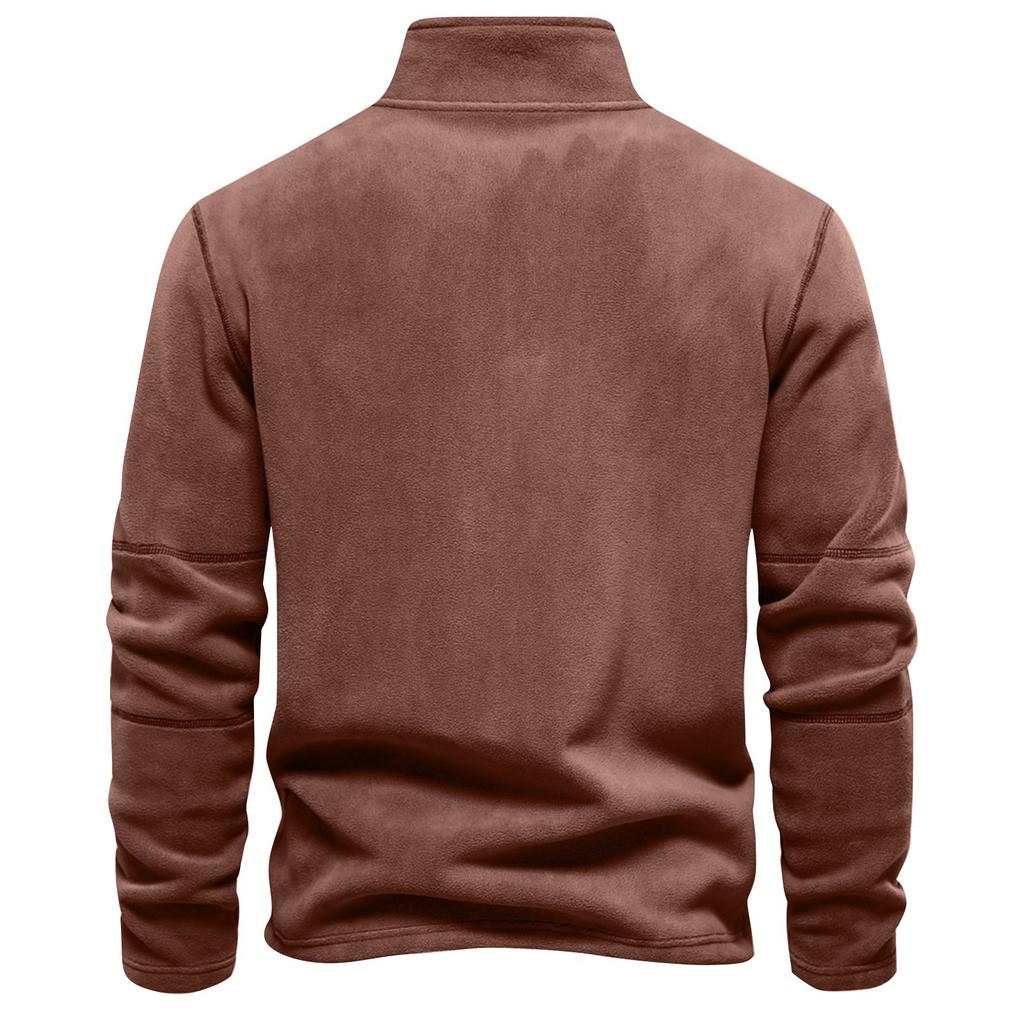 Men's Winter Casual Solid Color Stand Collar Half Zipper Fleece Long Sleeve Top