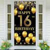 Vicycaty Happy 16th Birthday Decorations for Him Her, 16th Birthday Party Banner Backdrop Yard Sign Photo Props Door Background Decor Supplies for