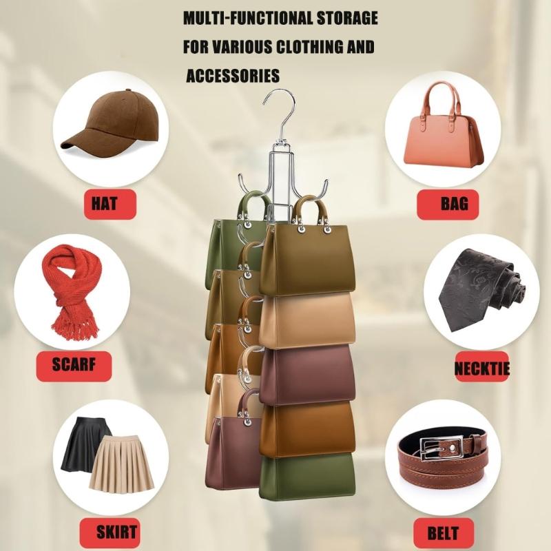 360 Degree Swivels Hooks With Adjustable Arms For Handbags Clothes Accessories Organization Foldable Purse Hanger