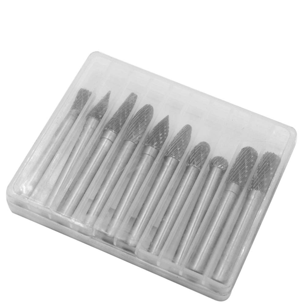 

Bestgle Carbide Burr Tungsten Carbide 6mm Rotary Tungsten Steel Rotary Carbide Drill for Cutting and Polishing 6mm Blade 10-Piece Set, Double-Cut
