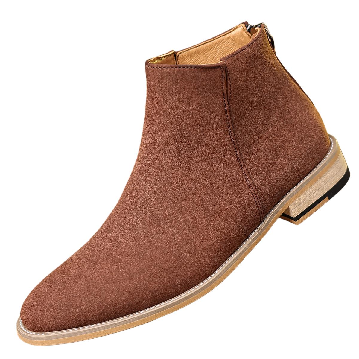 

New Men s Genuine Leather Fashion Boots Business Casual Zip Boots Cushioned Insole Slip-Resistant Sole with Soft and Comfortable 48 коричневий