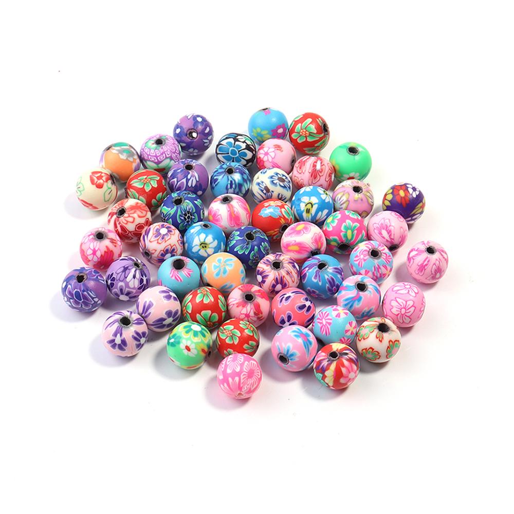 50 Stück 6/8/10/12 mm Polymer Clay Blumenmuster Perlen Gemischte Farbe Runde Lose Abstandshalterperlen Für Schmuckherstellung DIY Armband Zubehör