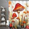 Red Mushroom Shower Curtain, Red Mushroom, Spring, Watercolor Art Painting Bathroom Decorative Shower Curtain, Waterproof Shower