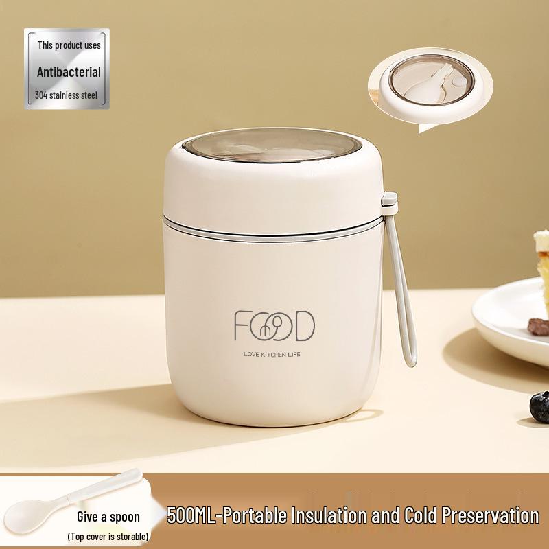 Nuovo Stile 2023 Tazza Termica Portatile con Coperchio, Cucchiaio e Manico per Ragazze - Ideale per Colazione, Porridge, Zuppa e Latte di Soia